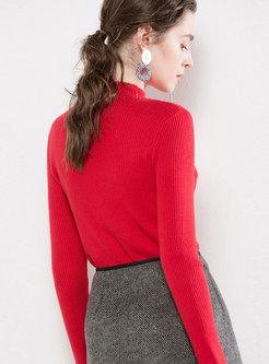 Brief Red Half Turtle Neck Slim Sweater