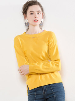Fashion Yellow Hollow Out Asymmetric Sweater