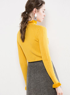 Stylish High Neck Striped Slim Knitted Sweater