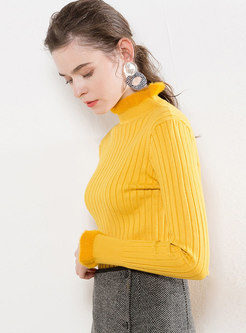 Stylish High Neck Striped Slim Knitted Sweater