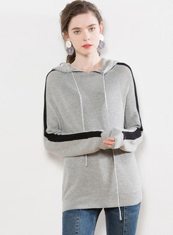 Casual Color-blocked Hooded Pullover Sweater