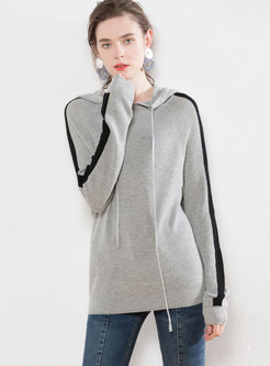 Casual Color-blocked Hooded Pullover Sweater