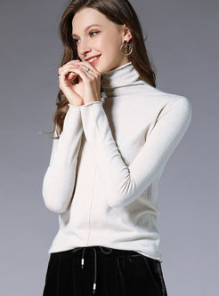 Casual White Turtle Neck Cashmere Sweater
