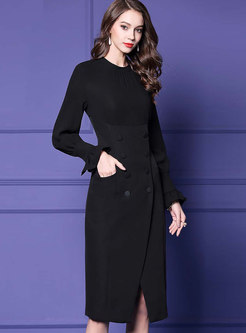 Stylish Black Splicing Slit Bodycon Dress