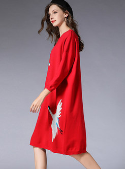 Winter Red Plus Size O-neck Bottoming Sweater Dress