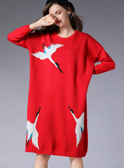Winter Red Plus Size O-neck Bottoming Sweater Dress