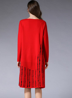 Casual Crew-neck Long Sleeve Knitted Dress