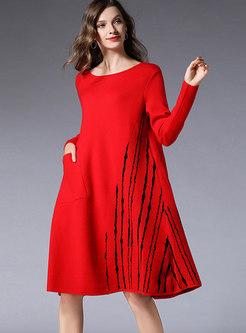 Casual Crew-neck Long Sleeve Knitted Dress