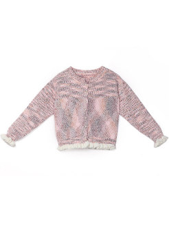 Fashion Pink Petal Hem Zip-up Slim Sweater