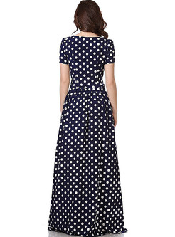 Short Sleeve Polka Dot Floor-length Maxi Dress