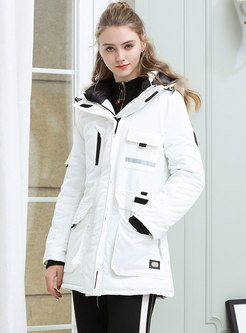 Winter Color-blocked Hooded Fur Collar Thick Coat