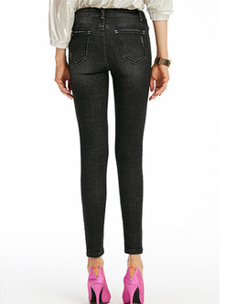Trendy Black Denim Pants With Ripped Detailing