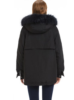 Winter Black Hooded Thicken Pockets Down Coat