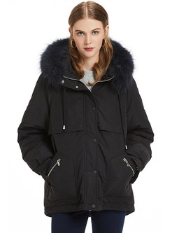 Winter Black Hooded Thicken Pockets Down Coat