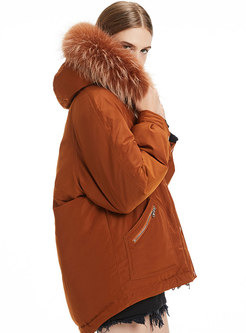 Winter Caramel Hooded Thicken Pockets Down Coat