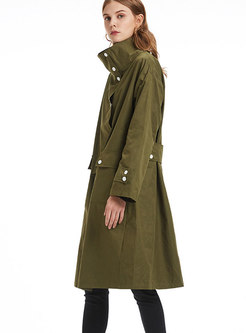 Stylish Green Easy-matching Long Sleeve Straight Coat