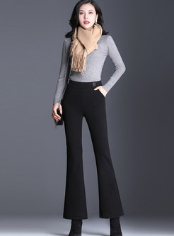 Winter Solid Color High Waist Flare Pants
