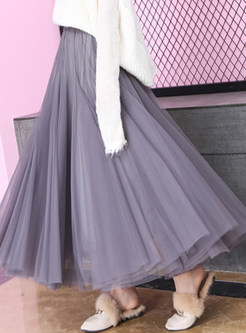 Fashion Mesh Elastic High Waist Big Hem Skirt