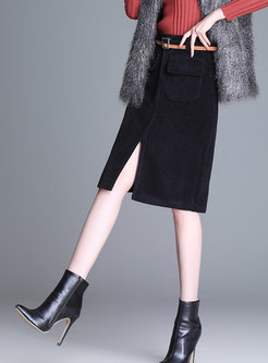 High Waist Easy-matching Slit Knee-length Skirt