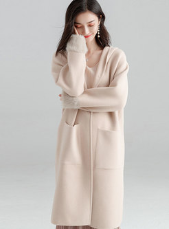 Autumn Apricot Hooded Double-sided Cashmere Thicken Coat