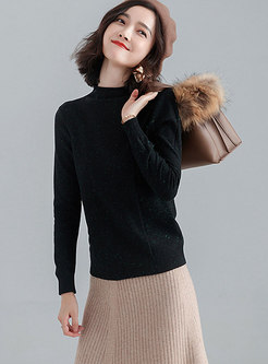 Casual Black Long Sleeve Slim Sweater