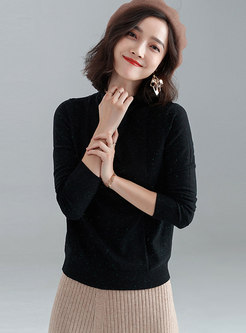 Casual Black Long Sleeve Slim Sweater