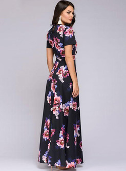 Fashion Print High Waist Slim Maxi Dress