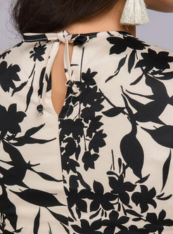 Elegant O-neck Short Sleeve Print Maxi Dress