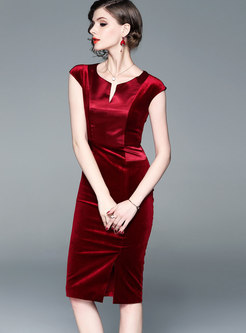 Formal Red V-neck Sleeveless Bodycon Dress