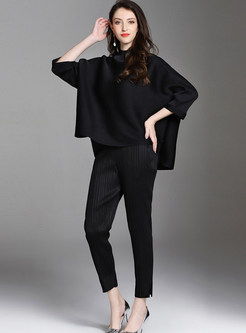 Solid Color Three Quarters Sleeve Asymmetric Blouse