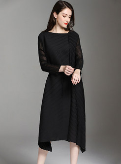 Brief Solid Color Plus Size Irregular A Line Dress