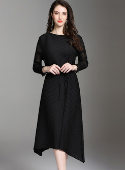 Brief Solid Color Plus Size Irregular A Line Dress