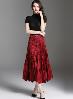 Fashion Elastic High Waist A Line Pleated Skirt