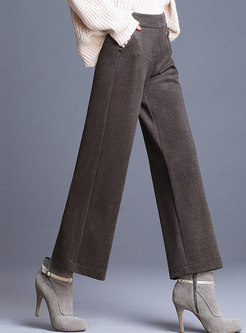 Winter Solid Color Elastic Waist Wide Leg Pants