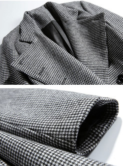 Stand Collar Slim Houndstooth Single-breasted Coat