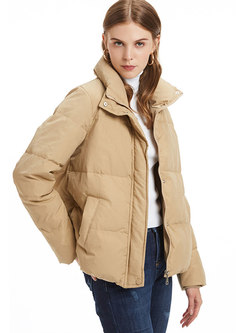 Casual Solid Color Turn-down Collar Winter Down Coat