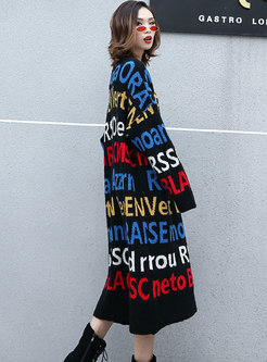 Fashion Crew-neck Multicolor Letter Bottoming Sweater Dress
