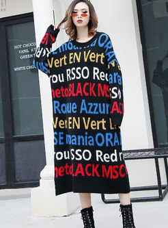 Fashion Crew-neck Multicolor Letter Bottoming Sweater Dress
