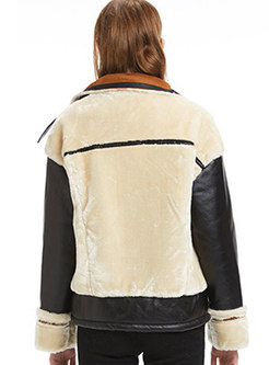 Fashion Faux Fur Stitching Thicken Zipper Jacket
