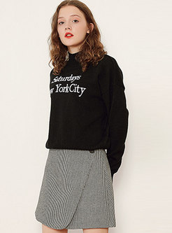 Stylish Black Letter Embroidered Turtle Neck Sweater