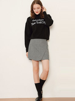 Stylish Black Letter Embroidered Turtle Neck Sweater