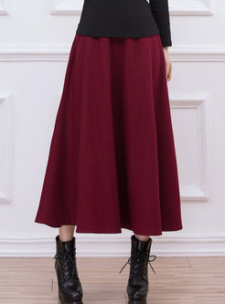 Brief Solid Color High Waist Plus Size A Line Skirt