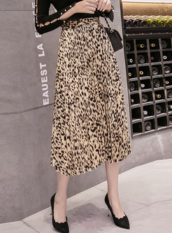 Fashion Leopard Elastic Waist A Line Skirt