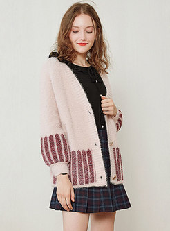 Chic Hit Color V-neck Single-breasted Cardigan