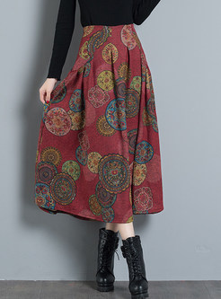 Stylish Print Pleated A Line Skirt