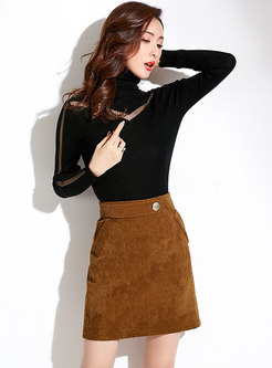 Fashion Brown Solid High Waist A Line Skirt