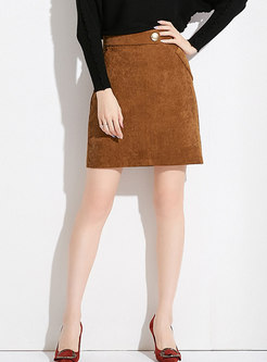 Fashion Brown Solid High Waist A Line Skirt