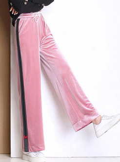 Stylish Pink Elastic High Waist Velvet Wide-leg Pants