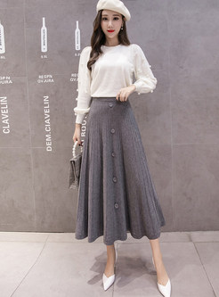Fashion Solid Color Single-breasted Knitted Skirt