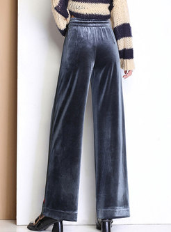 Stylish Elastic High Waist Velvet Wide-leg Pants